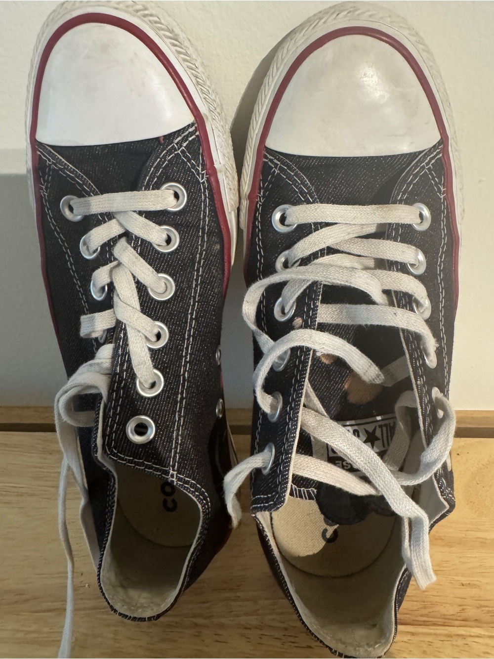 Converse Canvas Low-Top Sneakers with White Laces and Red Midsole Stripe